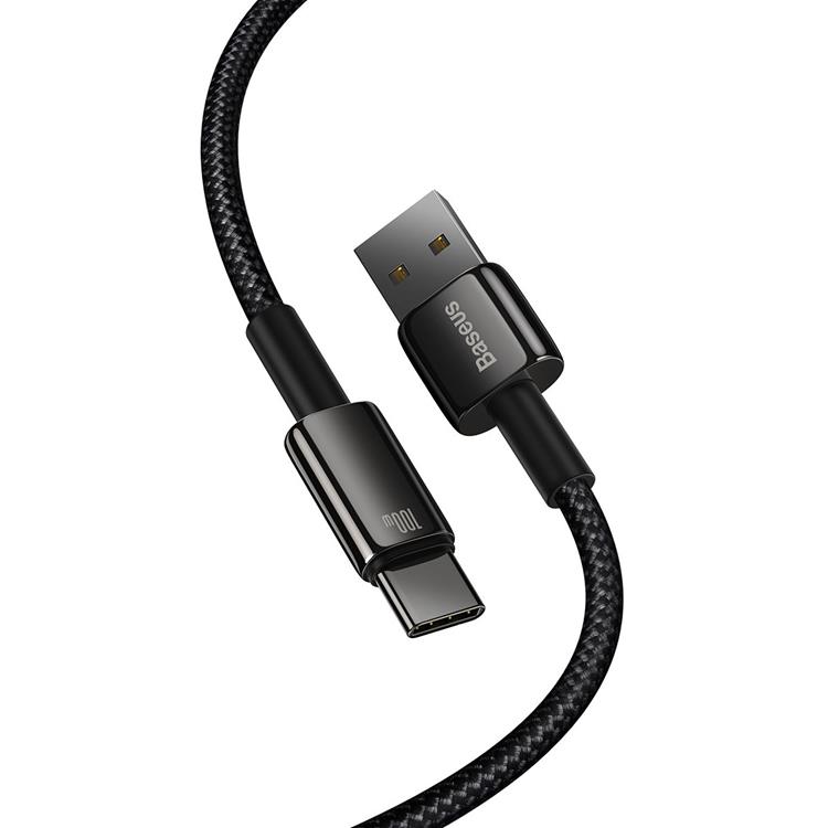 BASEUS Baseus Tungsten USB-C till USB-A kabel 100W 2m - Svart