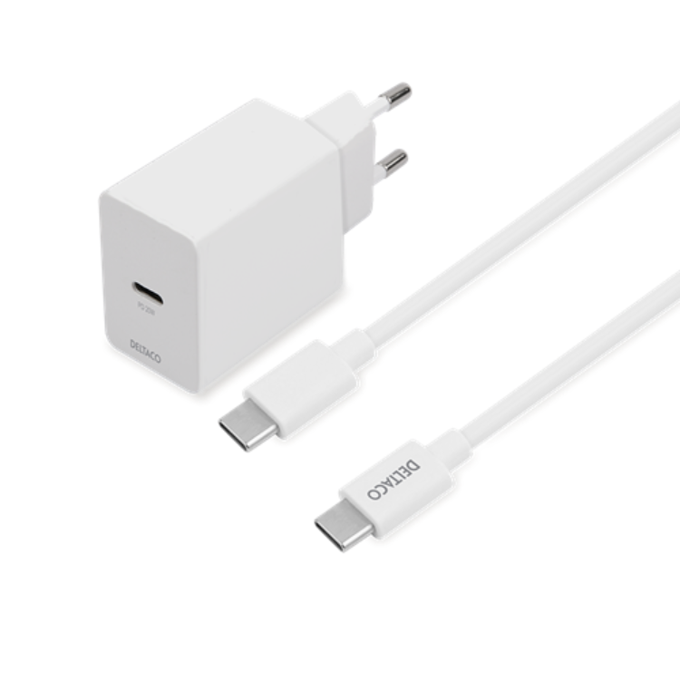 UTGATT1 Deltaco PD Väggladdare USB-C till USB-C Kabel 20W 1m - Vit
