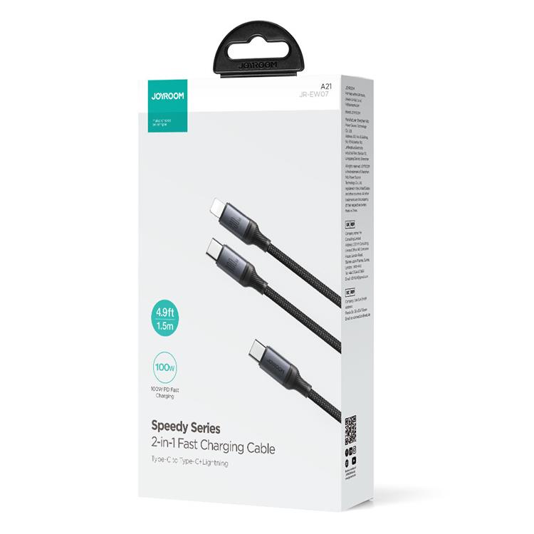 Joyroom Joyroom 2in1 USB-C till Lightning kabel 100W 1.5m - Svart