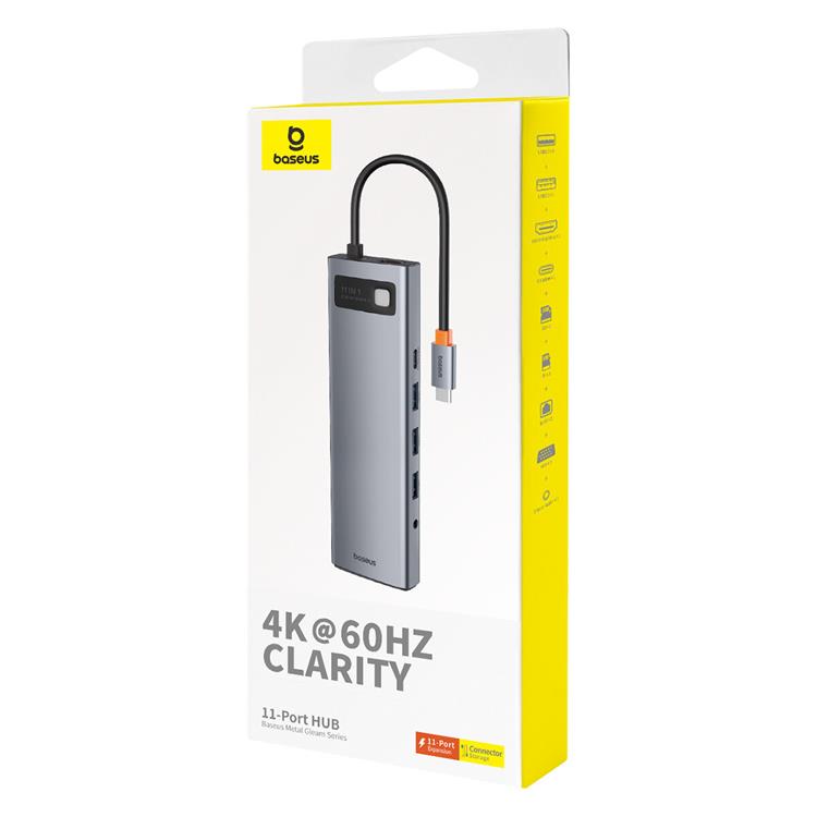 BASEUS Baseus 11in1 HUB USB-C Till USB-C / 3x USB-A 3.0 - Grå