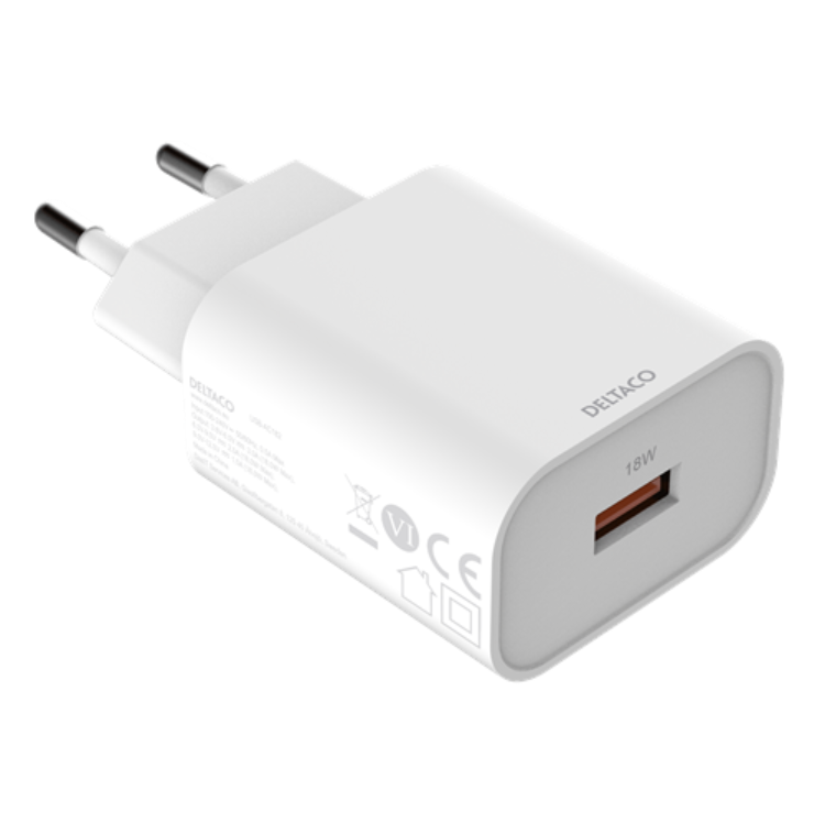 UTGATT1 Deltaco Väggladdare 1x USB-A 18W - Vit