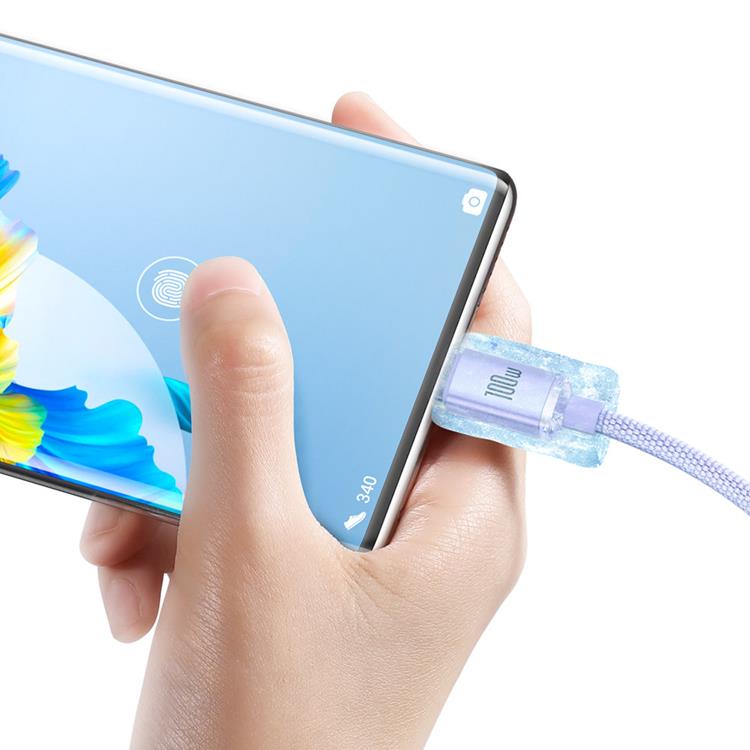 BASEUS Baseus Crystal USB-C till USB-A kabel 100W 1.2m - Lila