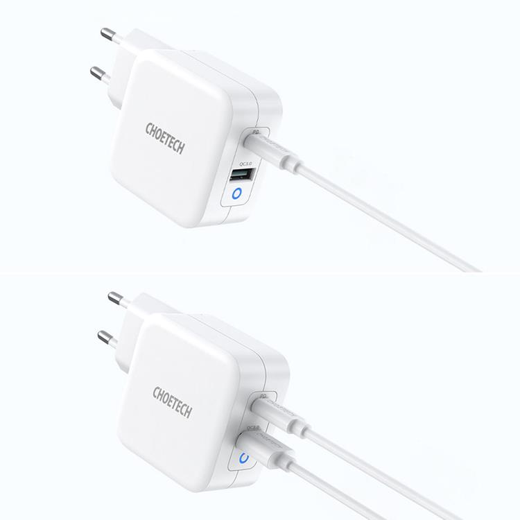 Choetech Choetech Väggladdare USB-A Till USB-C 65W - Vit