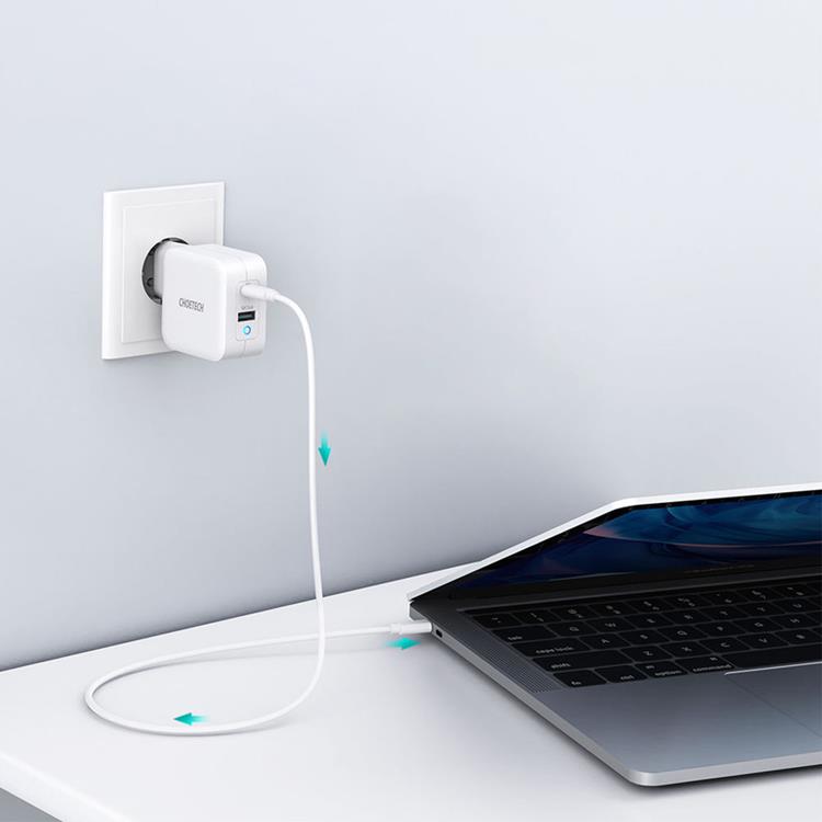 Choetech Choetech Väggladdare USB-A Till USB-C 65W - Vit