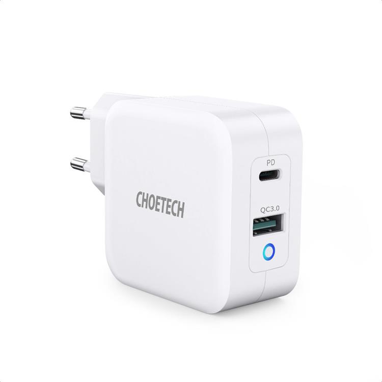 Choetech Choetech Väggladdare USB-A Till USB-C 65W - Vit