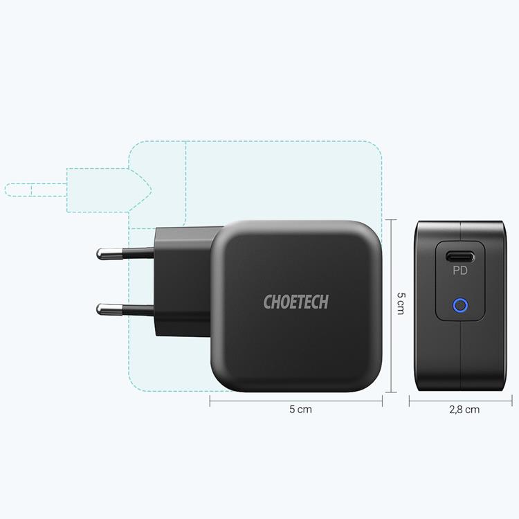 Choetech Choetech Väggladdare 61W GaN USB-C - Svart