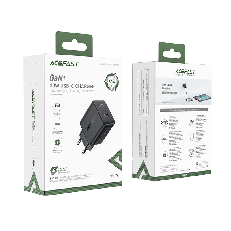 Acefast Acefast GaN Väggladdare USB-C 30W - Svart