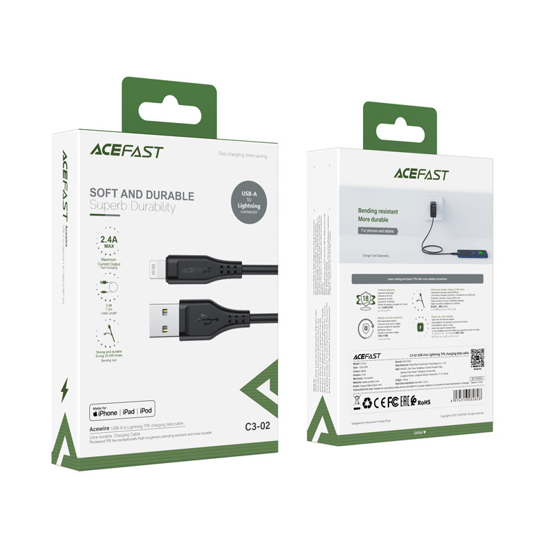 Acefast Acefast USB-A till Lightning kabel 1.2m - Svart