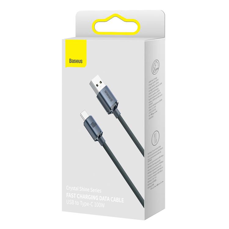 BASEUS Baseus Crystal USB-C till USB-A kabel 100W 2m - Svart