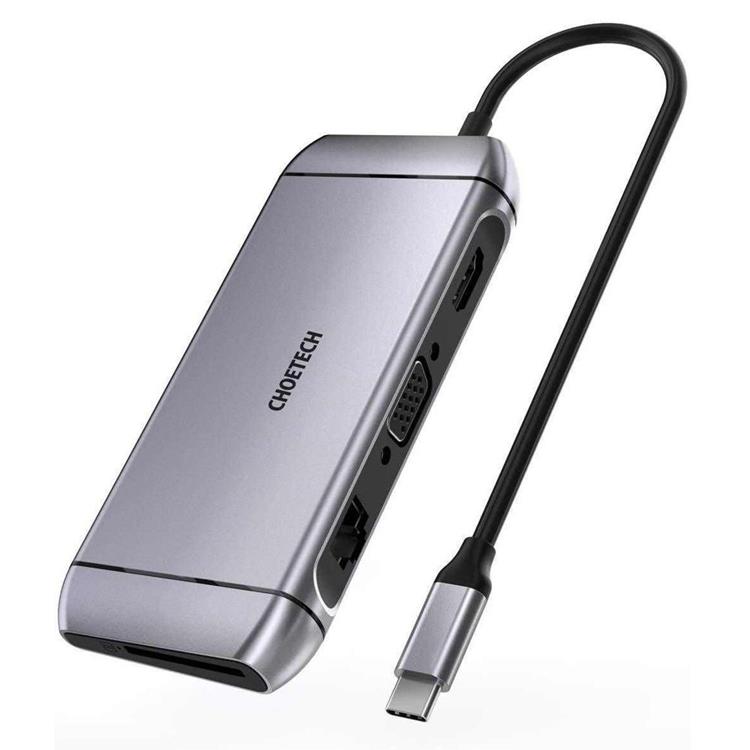 Choetech Choetech 9in1 Multifunktionell HUB 3 x USB Till USB-C - Grå