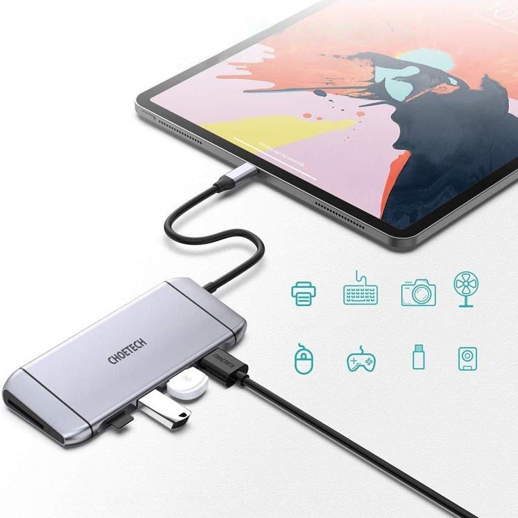 Choetech Choetech 9in1 Multifunktionell HUB 3 x USB Till USB-C - Grå
