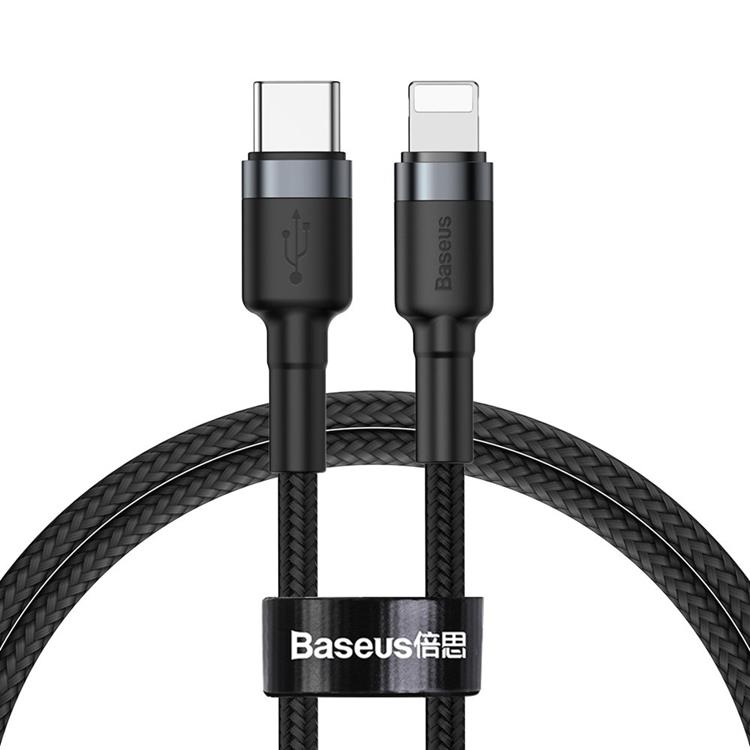 BASEUS Baseus Flätad USB-C till Lightning kabel 18W 1m - Svart/Grå