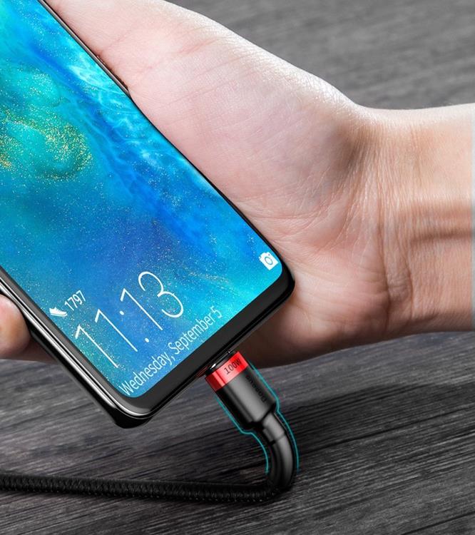 BASEUS Baseus Nylon USB-C till USB-A kabel 2m 100W - Svart