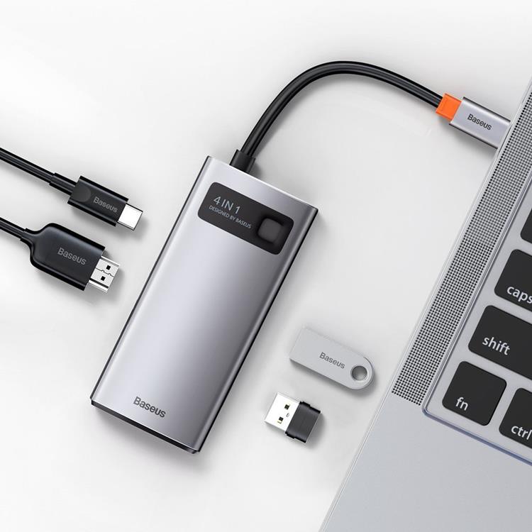 BASEUS Baseus 4in1 Multifunktionell HUB USB-C 100 W - Grå