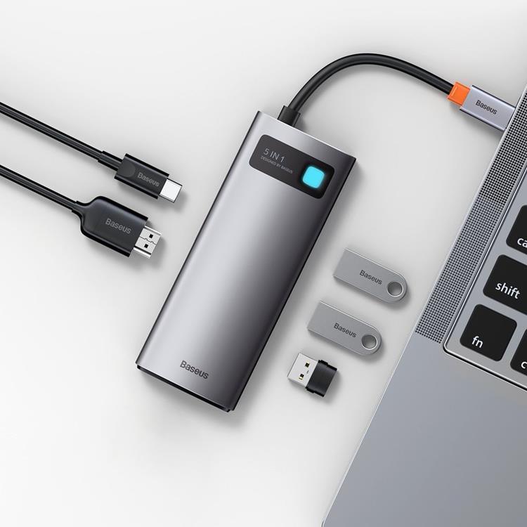 BASEUS Baseus 5in1 Multifunktionell HUB USB-C 100 W - Grå