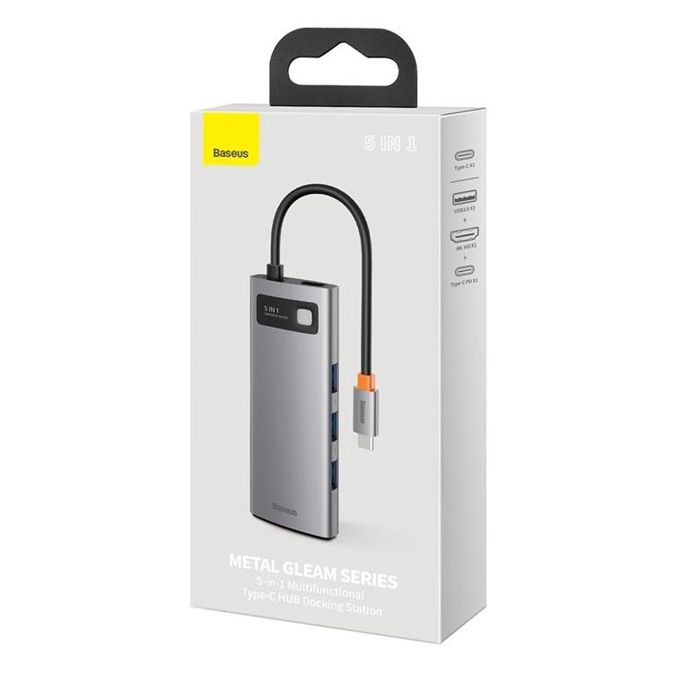 BASEUS Baseus 5in1 Multifunktionell HUB USB-C 100 W - Grå