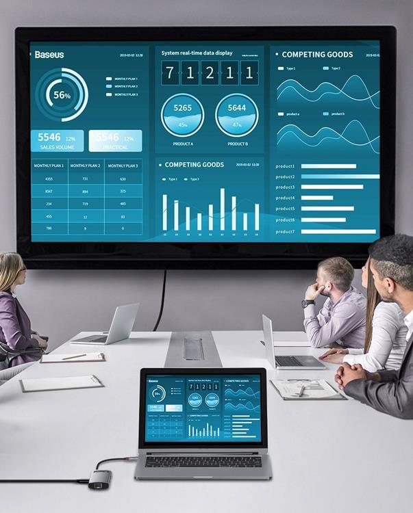 BASEUS Baseus 6in1 Multifunktionell HUB USB-C 100 W - Grå