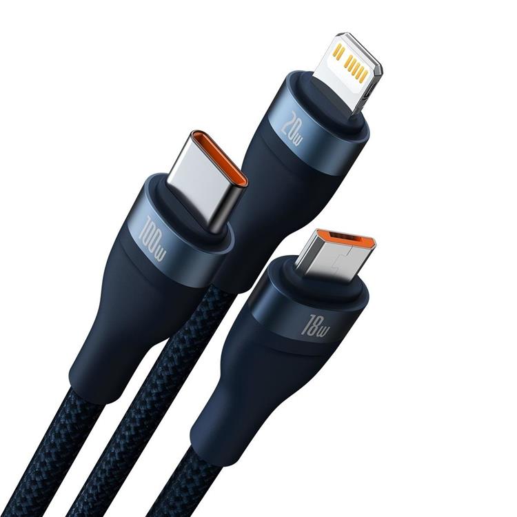 BASEUS Baseus 3in1 USB-A till USB-C Lightning microUSB kabel 100W 1.2m