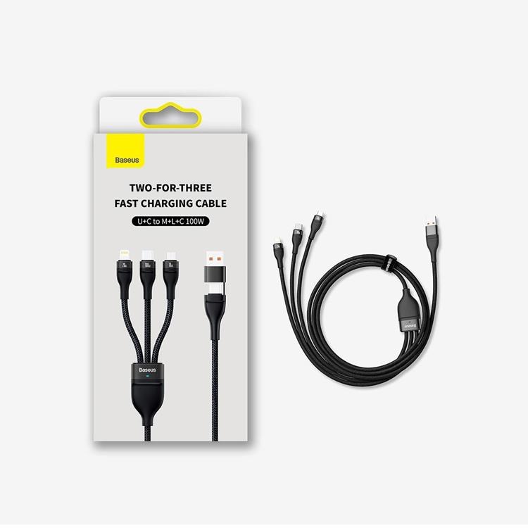 BASEUS Baseus 3in1 USB-A till USB-C Lightning microUSB kabel 100W 1.2m