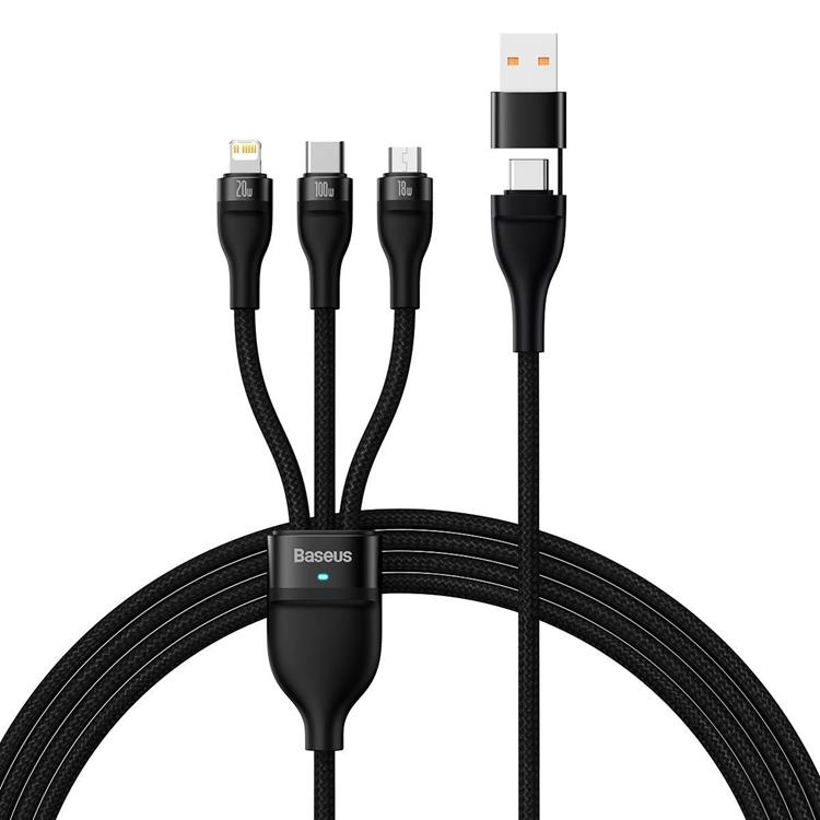 BASEUS Baseus 3in1 USB-A till USB-C Lightning microUSB kabel 100W 1.2m