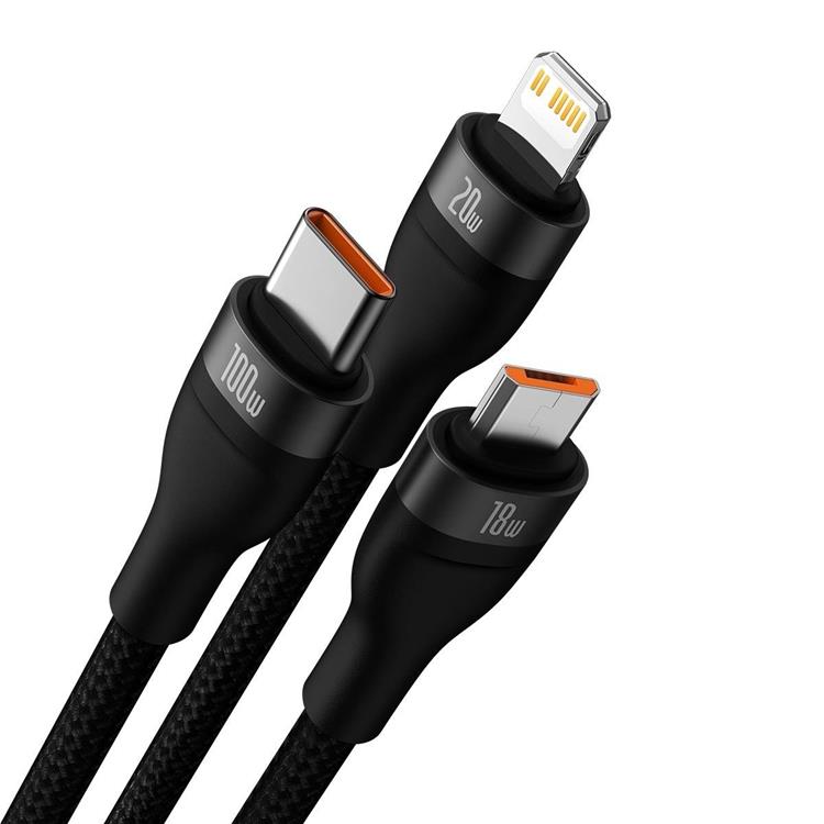 BASEUS Baseus 3in1 USB-A till USB-C Lightning microUSB kabel 100W 1.2m