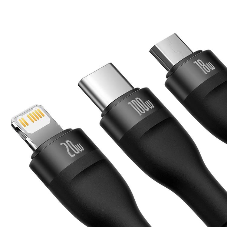 BASEUS Baseus 3in1 USB-A till USB-C Lightning microUSB kabel 100W 1.2m