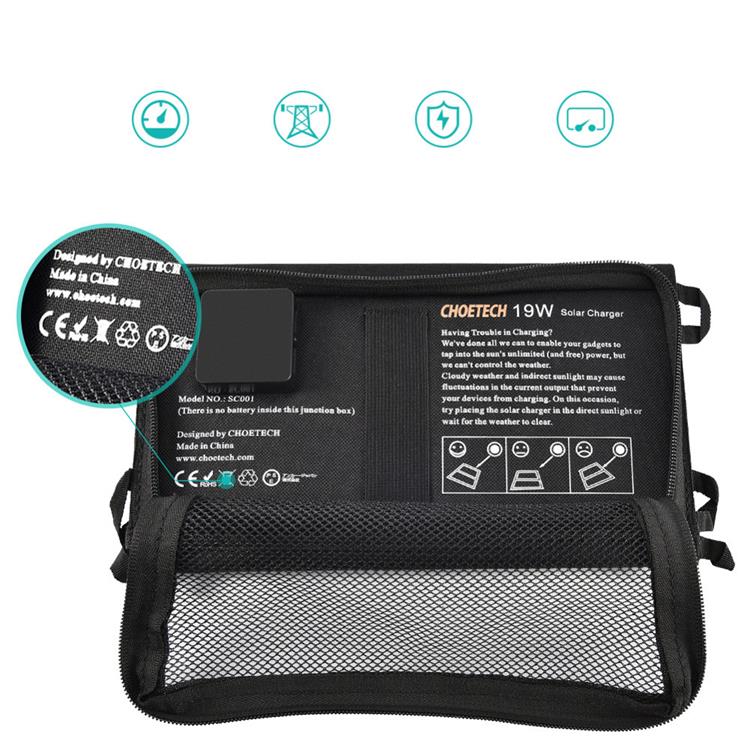 Choetech Choetech Foldable 2x USB Solladdare 19W - Svart