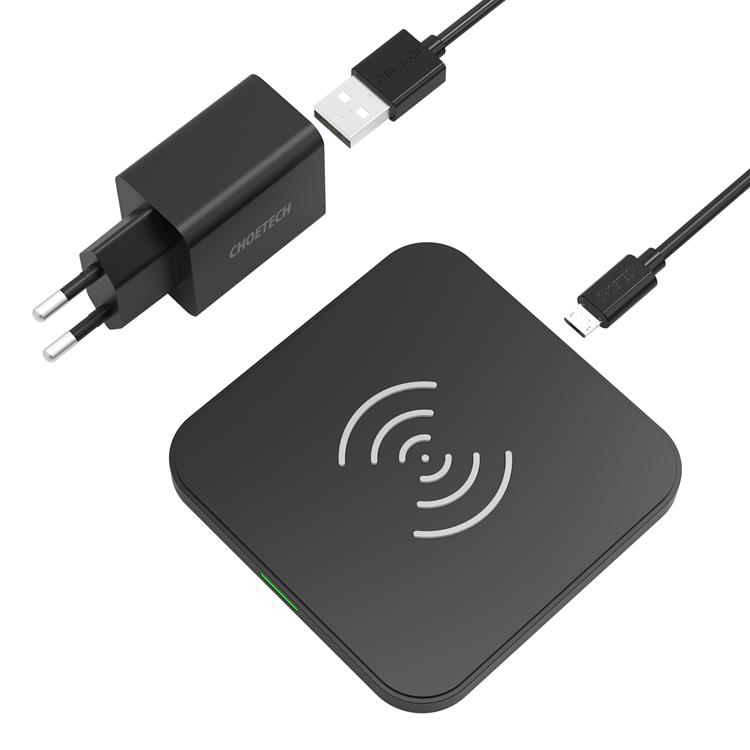 Choetech Choetech Qi 10W Trådlös Laddare Väggladdare 18W Micro USB Kabel 1.2m - Svart