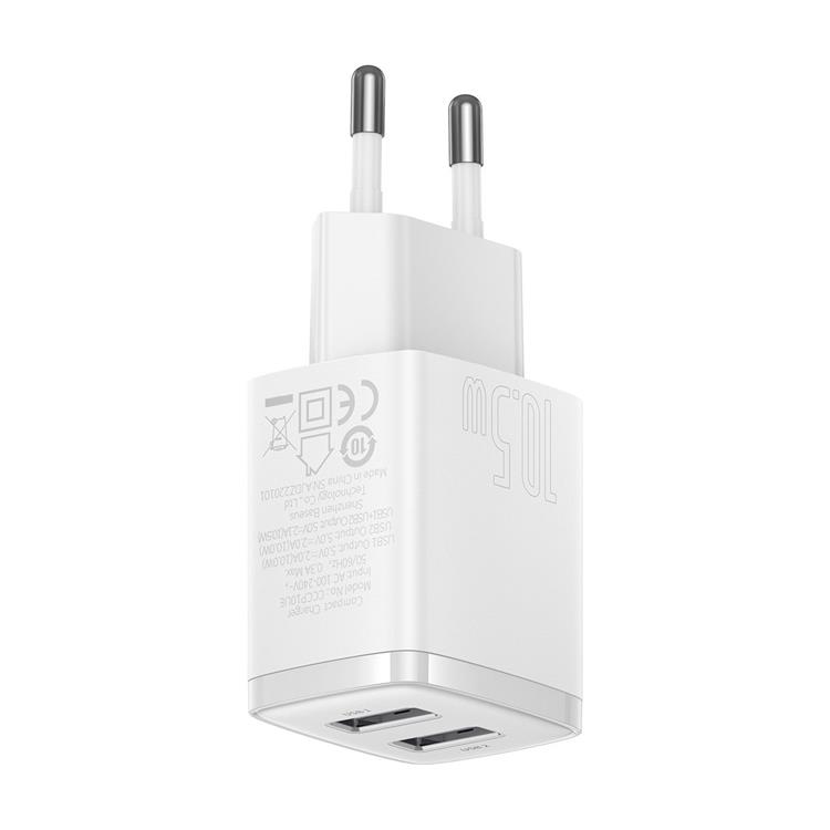 BASEUS Baseus EU Compact Väggladdare 2x USB 10.5W - Vit