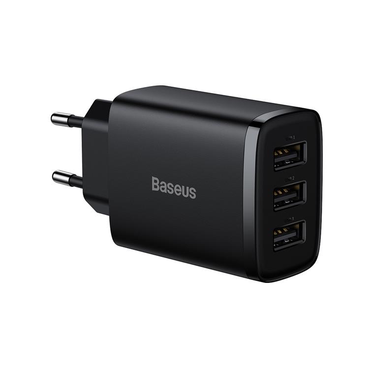 BASEUS Baseus Compact Väggladdare 3x USB 17W - Svart