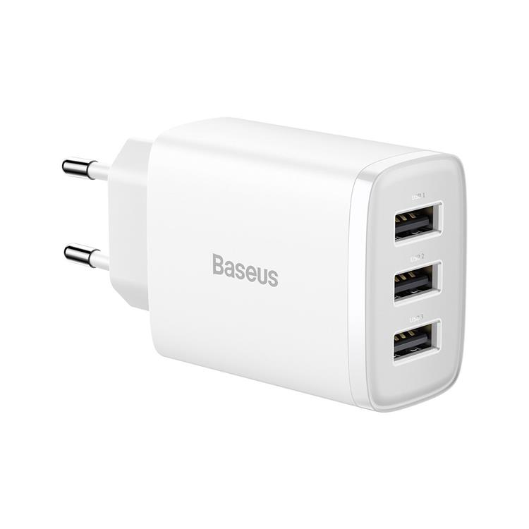 BASEUS Baseus EU Compact Väggladdare 3x USB 17W - Vit