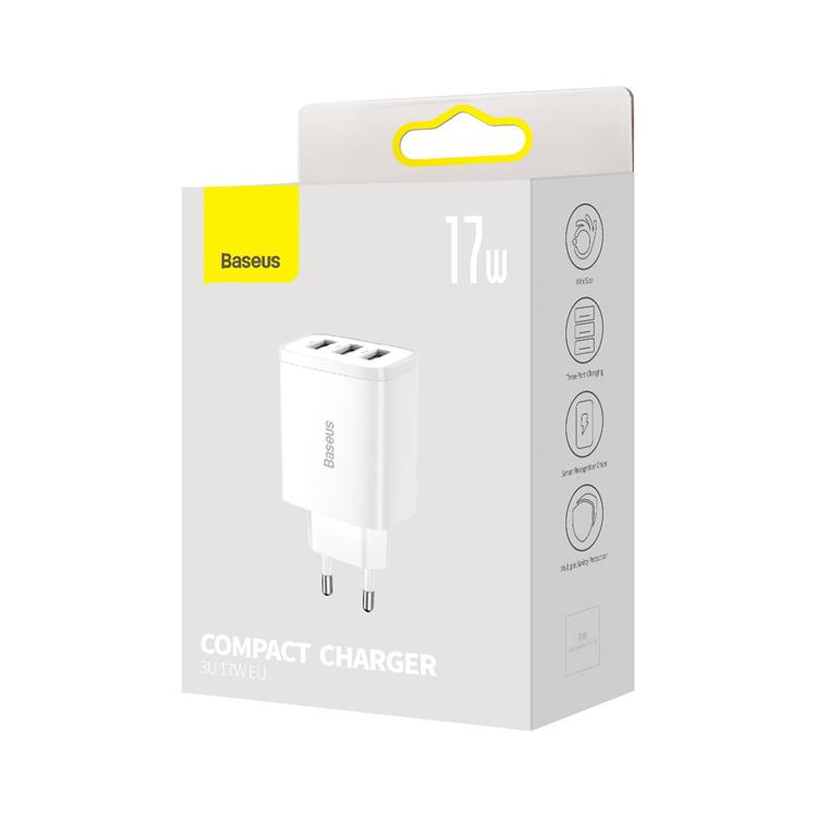 BASEUS Baseus EU Compact Väggladdare 3x USB 17W - Vit