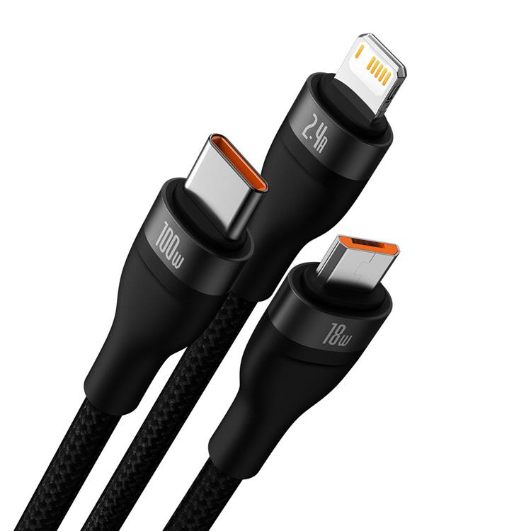 BASEUS Baseus 3in1 USB-A till USB-C Lightning microUSB kabel 100W 1.2m