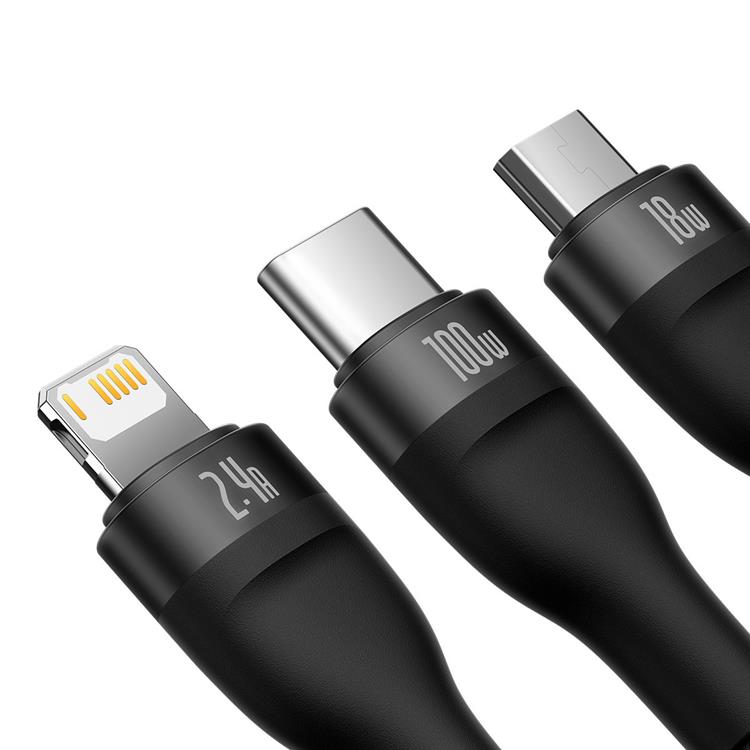 BASEUS Baseus 3in1 USB-A till USB-C Lightning microUSB kabel 100W 1.2m