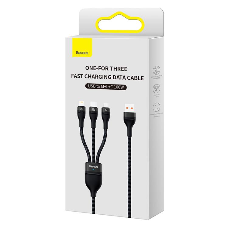 BASEUS Baseus 3in1 USB-A till USB-C Lightning microUSB kabel 100W 1.2m