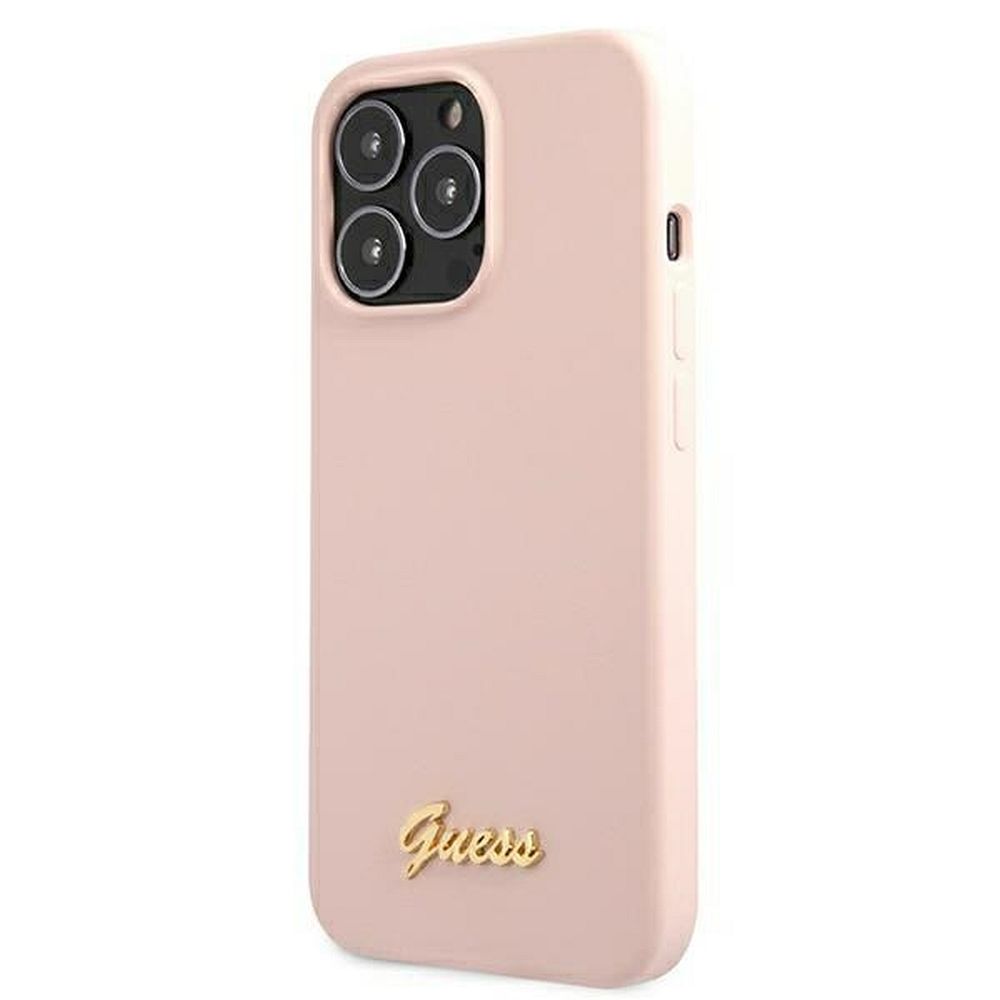 Guess Guess iPhone 13 Pro Max Skal Magsafe Silicone Script Guld Logo - LjusRosa