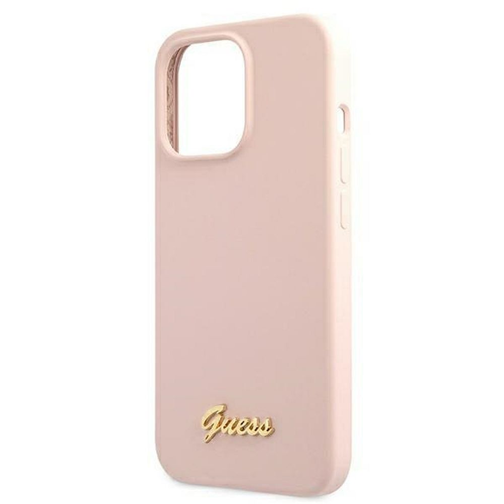 Guess Guess iPhone 13 Pro Max Skal Magsafe Silicone Script Guld Logo - LjusRosa