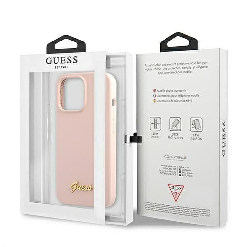 Guess Guess iPhone 13 Pro Max Skal Magsafe Silicone Script Guld Logo - LjusRosa