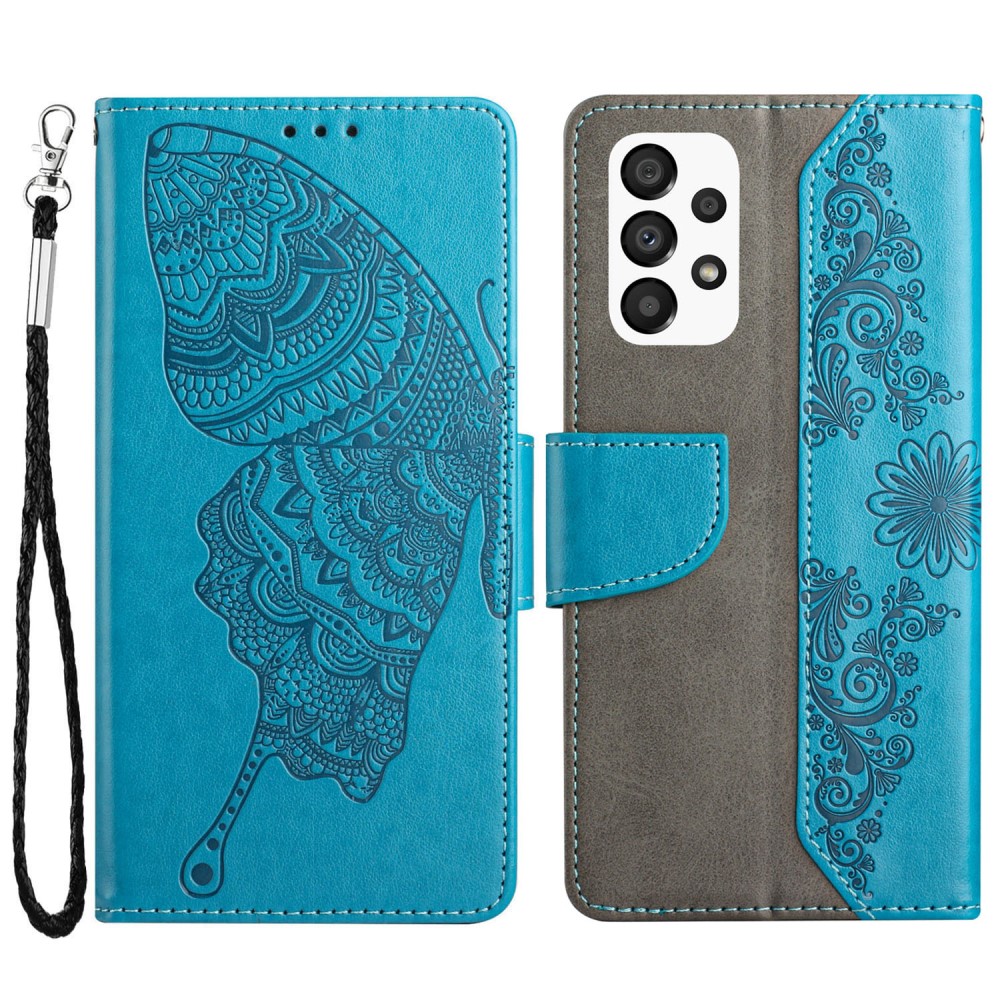 A-One Brand Butterfly Flower Imprinted Plånboksfodral Galaxy A13 4G - Blå