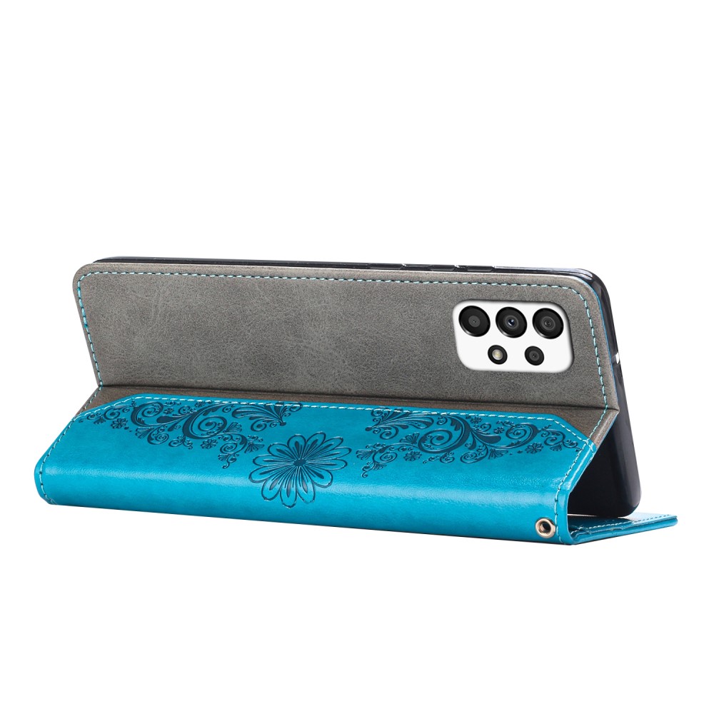 A-One Brand Butterfly Flower Imprinted Plånboksfodral Galaxy A13 4G - Blå