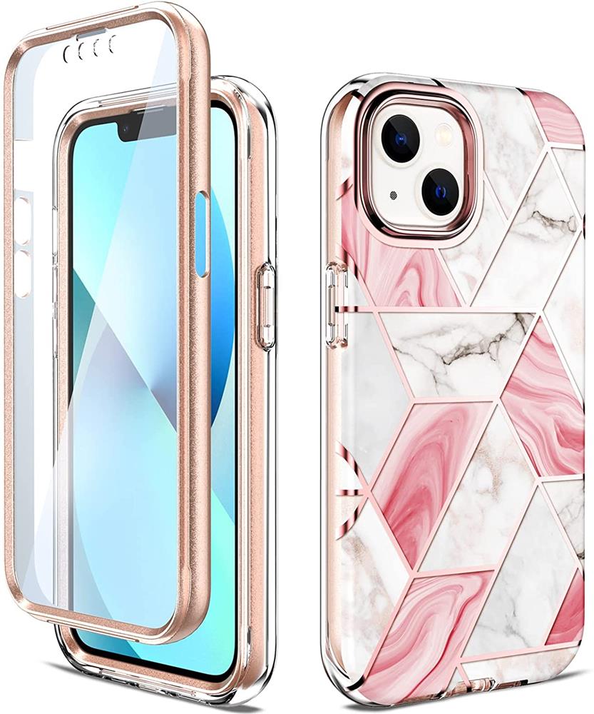 OEM Marble Grid 360° Skal iPhone 13 - Rosa