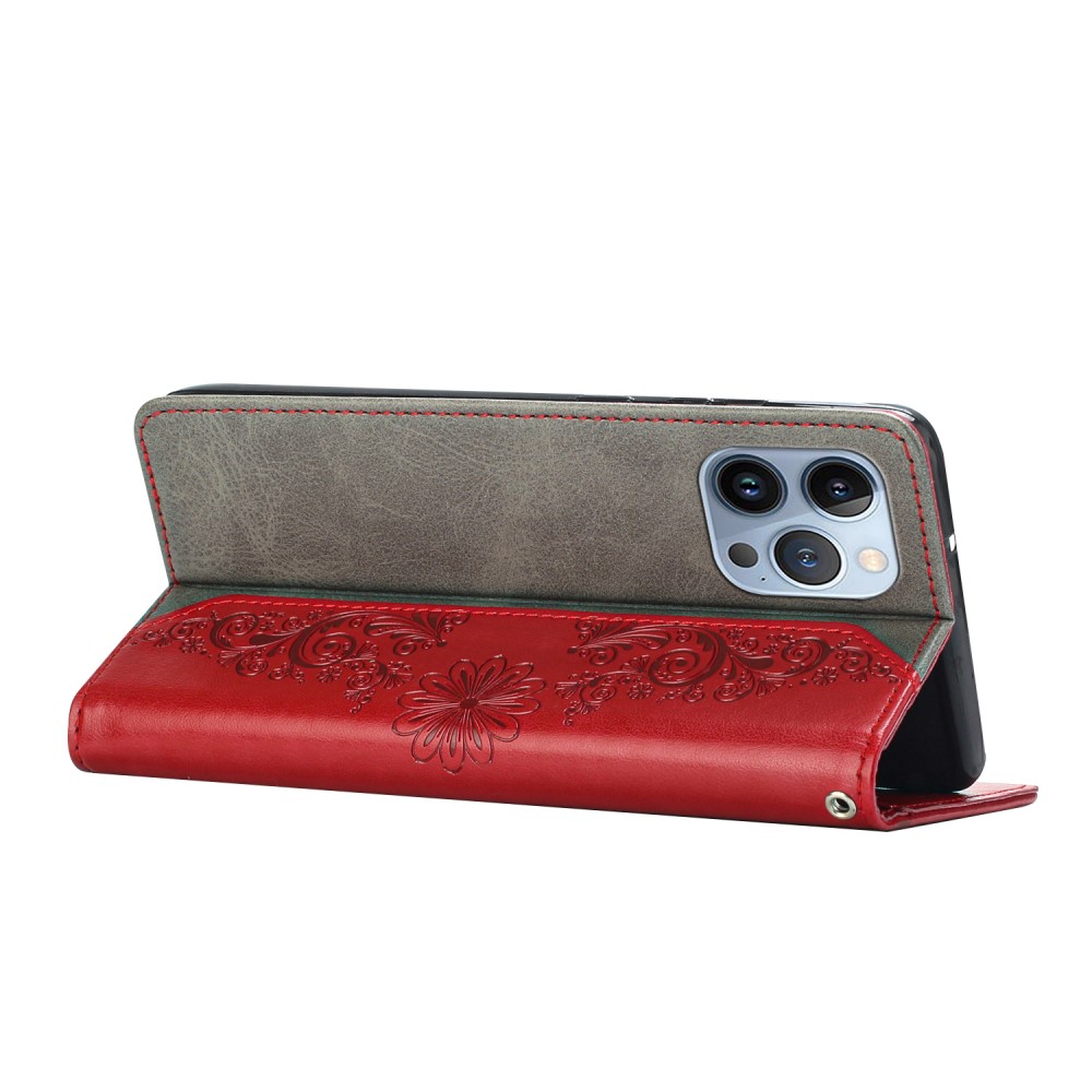 OEM Fjärilar iPhone 13 Pro Max Plånboksfodral - Röd