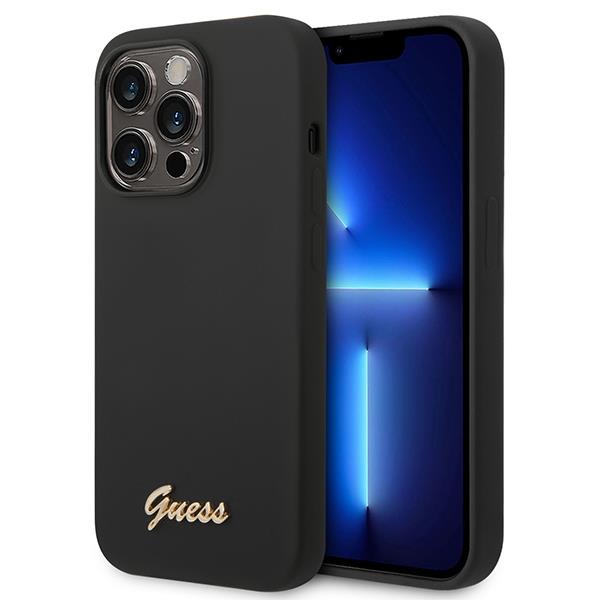 UTGATT1 GUESS iPhone 14 Pro Skal Silicone Vintage Gold Logo - Svart