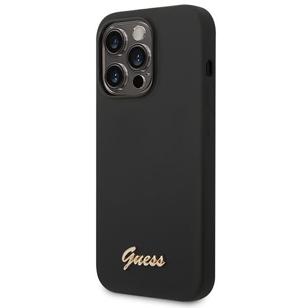 UTGATT1 GUESS iPhone 14 Pro Skal Silicone Vintage Gold Logo - Svart
