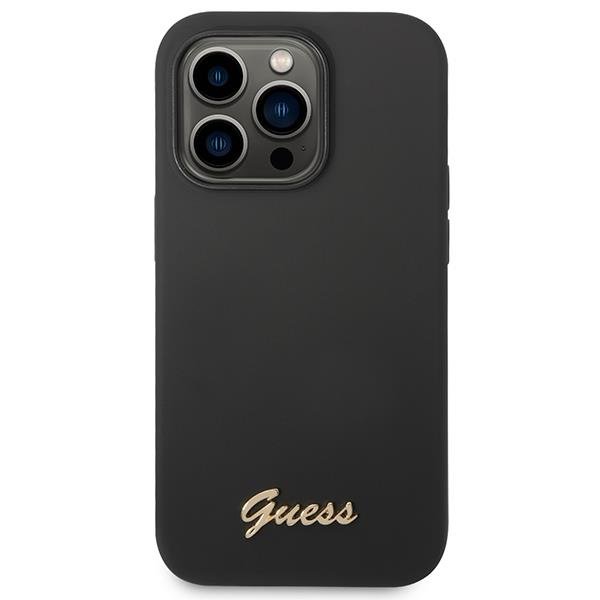UTGATT1 GUESS iPhone 14 Pro Skal Silicone Vintage Gold Logo - Svart
