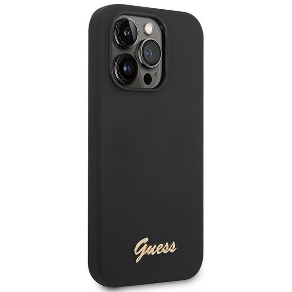 UTGATT1 GUESS iPhone 14 Pro Skal Silicone Vintage Gold Logo - Svart