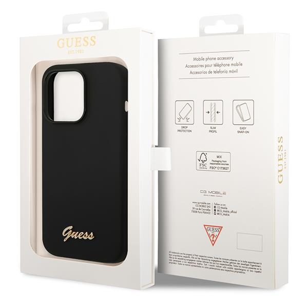 UTGATT1 GUESS iPhone 14 Pro Skal Silicone Vintage Gold Logo - Svart