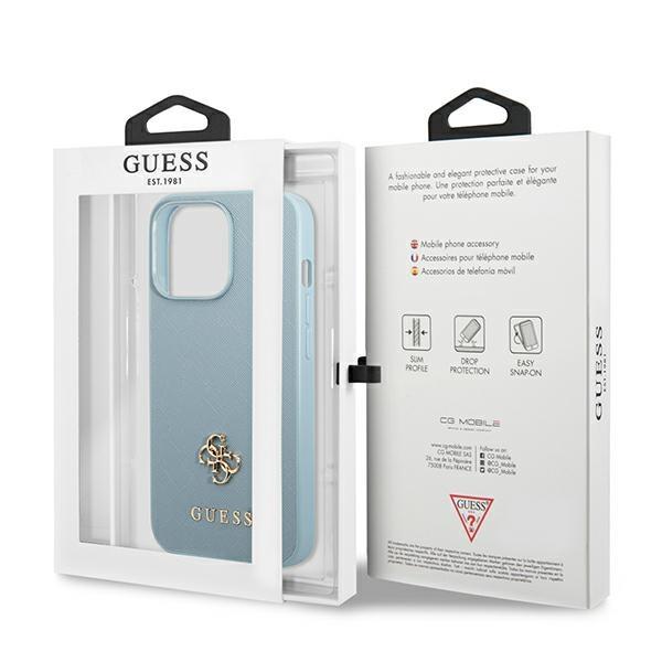 Guess Guess iPhone 13 Pro Max Skal Saffiano Small Metall Logo - Blå