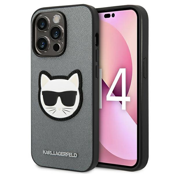 KARL LAGERFELD Karl Lagerfeld iPhone 14 Pro Skal Saffiano Choupette Head Patch - Silver