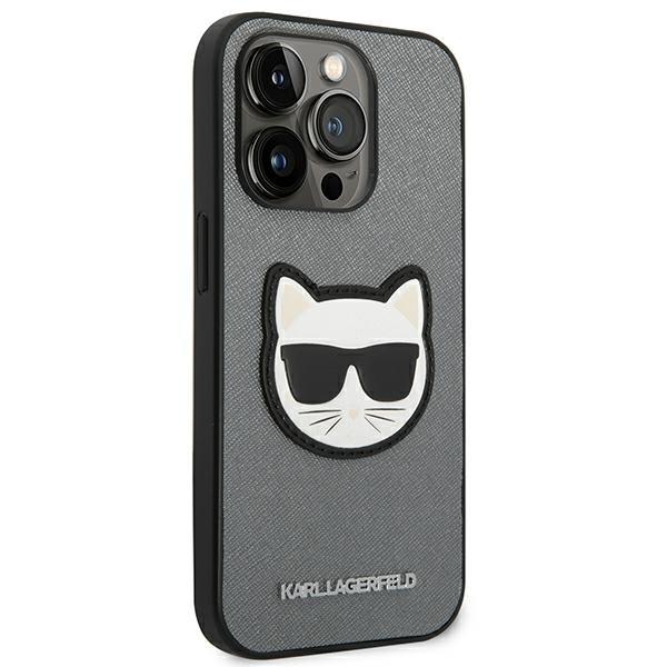 KARL LAGERFELD Karl Lagerfeld iPhone 14 Pro Skal Saffiano Choupette Head Patch - Silver
